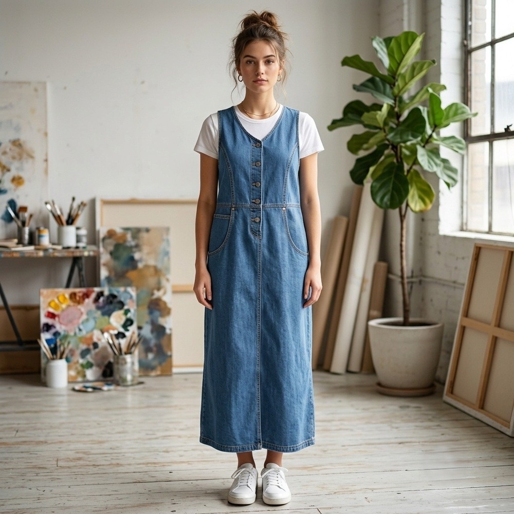 Y2K Denim & Co Jumper Maxi Dress Sz S Blue Sleeveless Grunge Granny Stretch NWOT